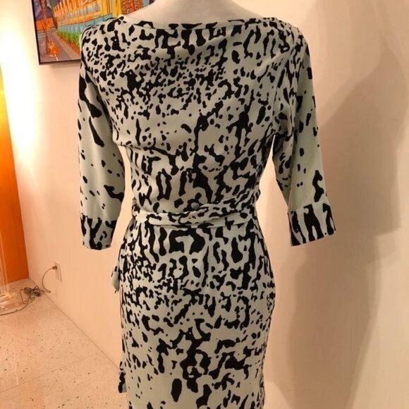 Diane Von Furstenberg DVF New Della Dress Paint Splatter Print Mint Green Black - Picture 10 of 13